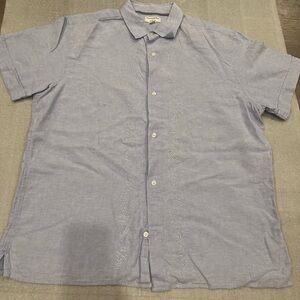 [XL/17-17.5]Banana Republic Men's Blue Short Sleeve Linen Blend Button Shirt